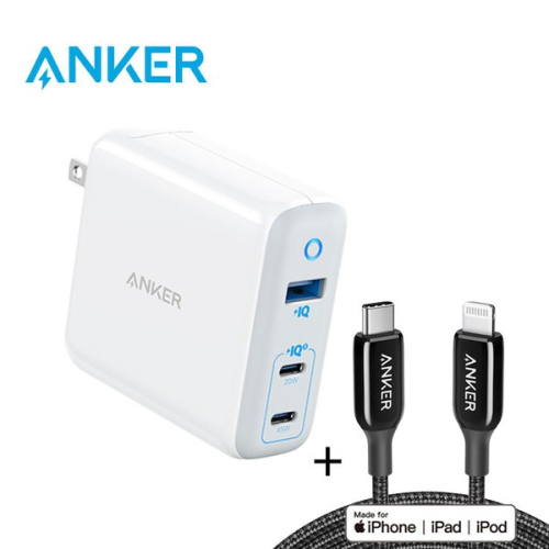 ANKER PowerPort III 3-Port 65W高速充電器+Lightning編織線0.9m/1.8m