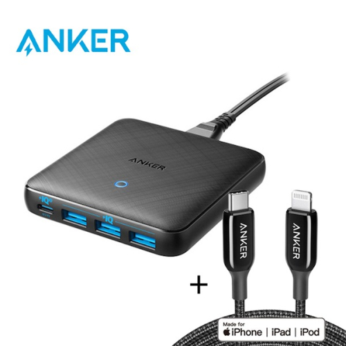 ANKER PowerPort Atom III Slim(4 port )充電座+iphone編織線0.9m/1.8m