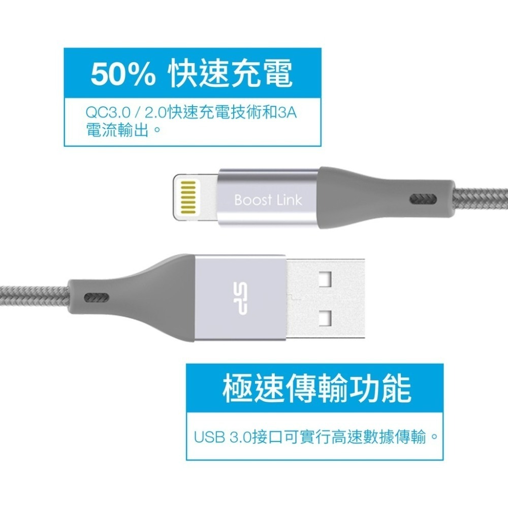 SP 廣穎 Lightning蘋果認證快充編織傳輸線1M-細節圖8