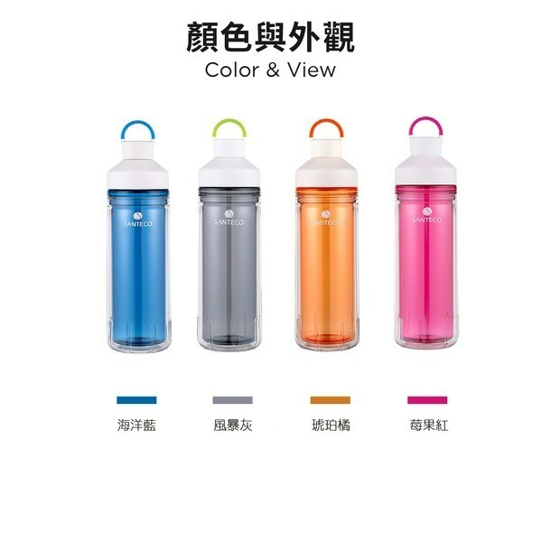 【優惠活動】Santeco Ocean Tritan雙層冷水瓶 590ml【兩入組】-細節圖4