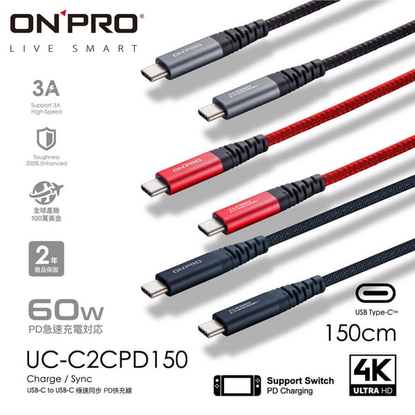 ONPRO UC-GAN65W 氮化鎵 PD65W + TypeC PD60W 150cm 編織線-細節圖5