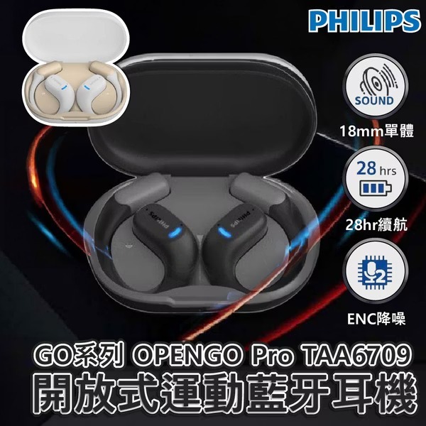 (2/1-2/28 贈原廠藍牙喇叭)PHILIPS 飛利浦 GO系列OPENGO Pro開放式運動藍牙耳機TAA6709-細節圖2