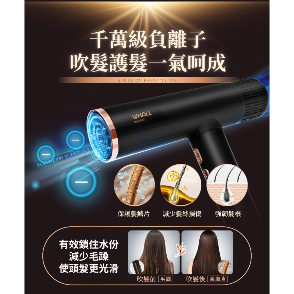 WHALL 專業負離子吹風機 WD-1000-細節圖4