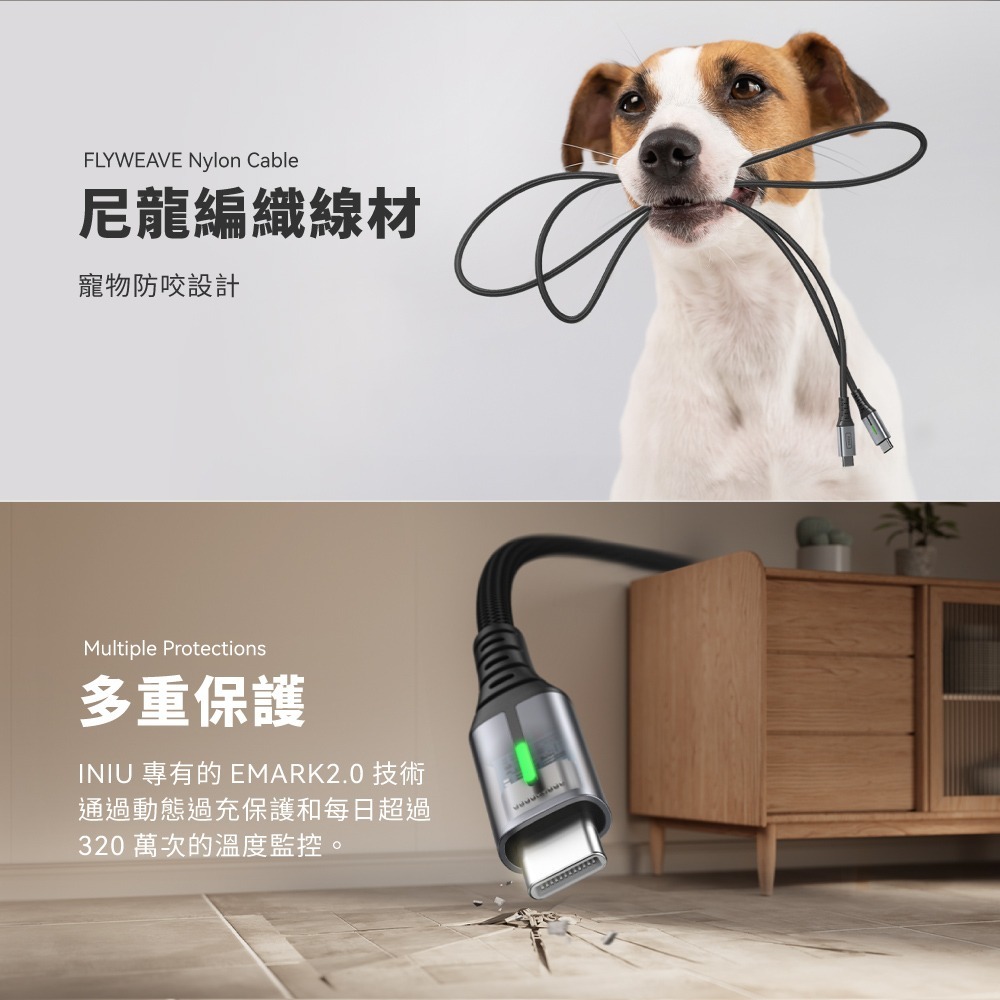 INIU 240W Type-c to Type-C 編織數據線 200cm D7CC-2P (兩入組)-細節圖6