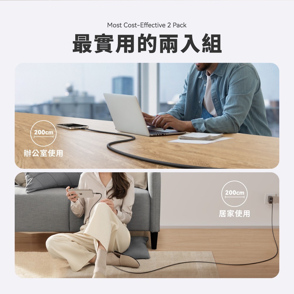 INIU 240W Type-c to Type-C 編織數據線 200cm D7CC-2P (兩入組)-細節圖7
