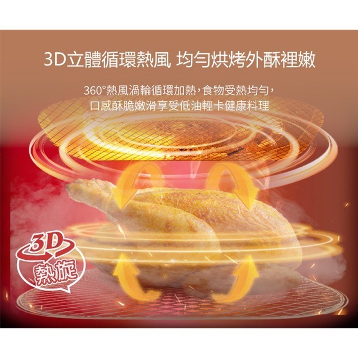 TECO 東元 3D熱旋智能玻璃廚藝氣炸鍋/烘烤爐/氣炸烤箱 XYFYB4501-細節圖5