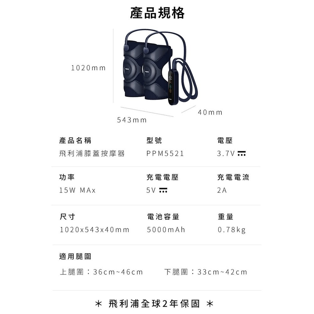PHILIPS 飛利浦 膝部氣囊按摩器 PPM5521DB-細節圖5