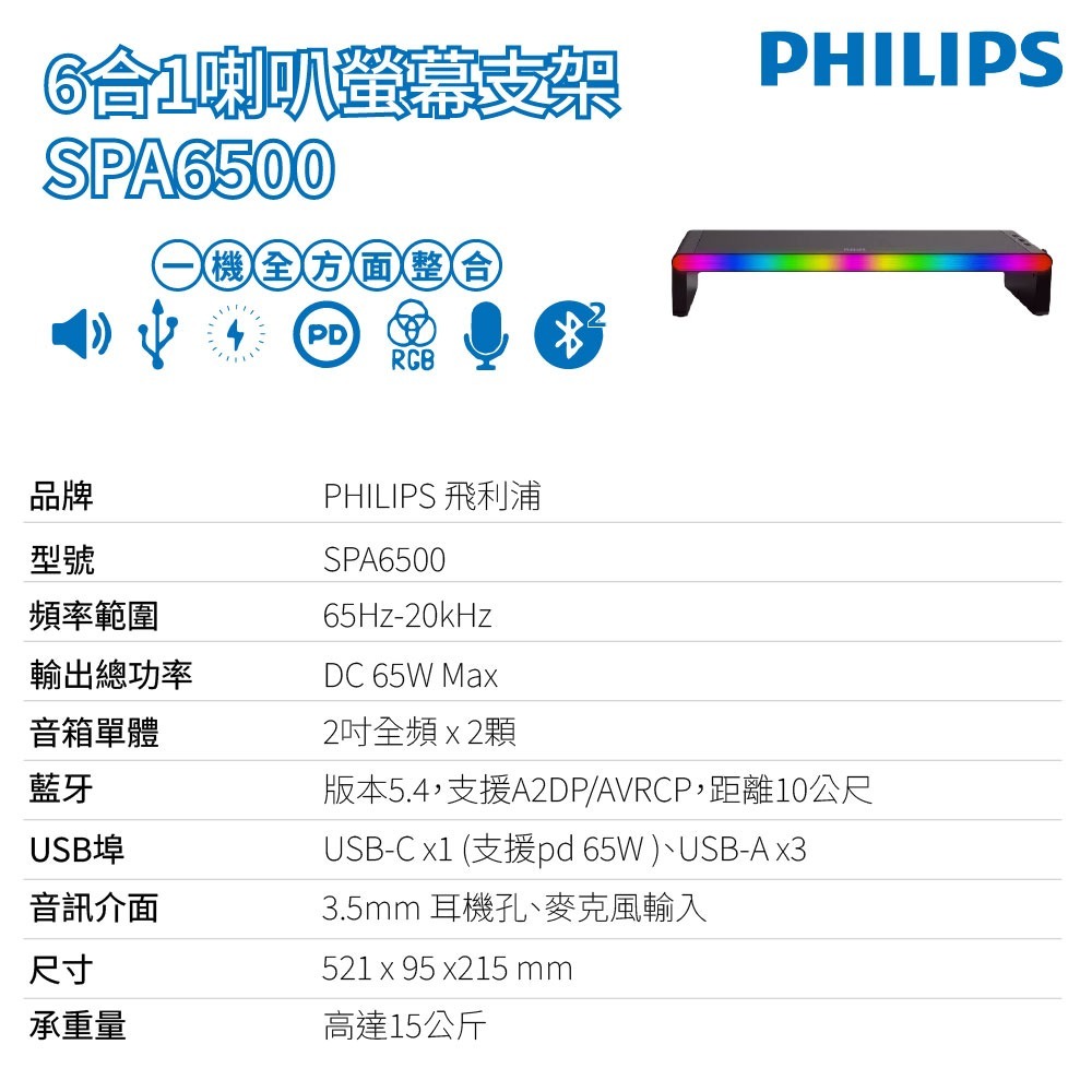 PHILIPS 飛利浦 6合1喇叭螢幕支架 SPA6500-細節圖5