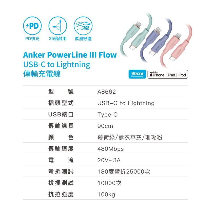 [快充線]ANKER PoweLine III FLOW USB-C to USB-C編織線0.9M-細節圖2