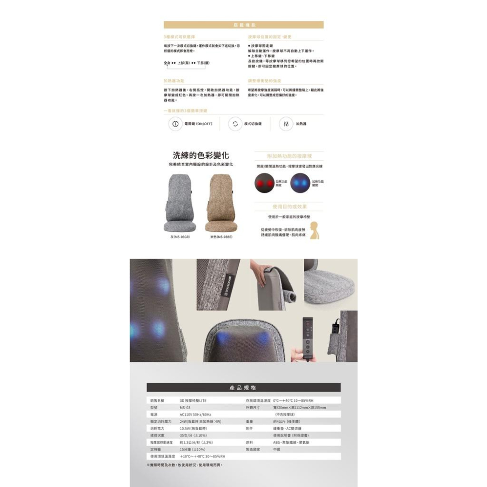 [DOCTORAIR]3D紓壓 按摩椅墊 LITE/MS003-細節圖5