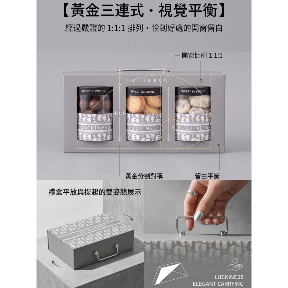 瘋包裝 高質感手提餅乾禮盒 三連式包裝盒 婚禮喜餅/商務致謝 大象紋LUCKINESS 需另購塑膠罐 伴手禮包裝盒-細節圖3