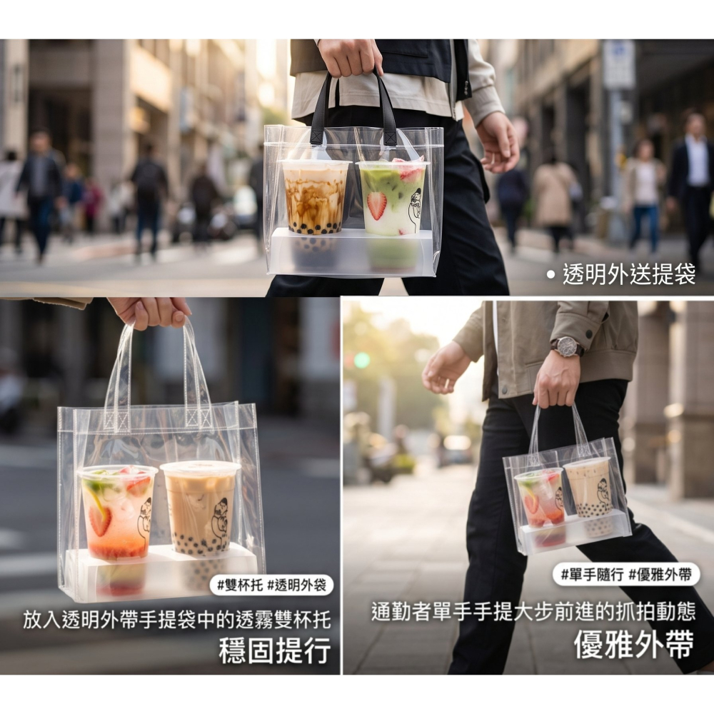瘋包裝 適5-7cm底徑 雙扣卡槽飲料杯架 PP透明磨砂杯托 機車外送/手提專用 穩固支撐不傾倒 取代紙內襯 適用中大杯-細節圖2