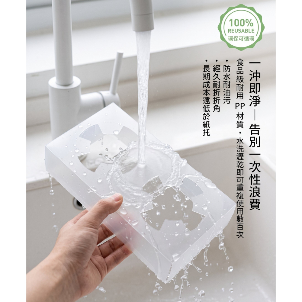 瘋包裝 適5-7cm底徑 雙扣卡槽飲料杯架 PP透明磨砂杯托 機車外送/手提專用 穩固支撐不傾倒 取代紙內襯 適用中大杯-細節圖3