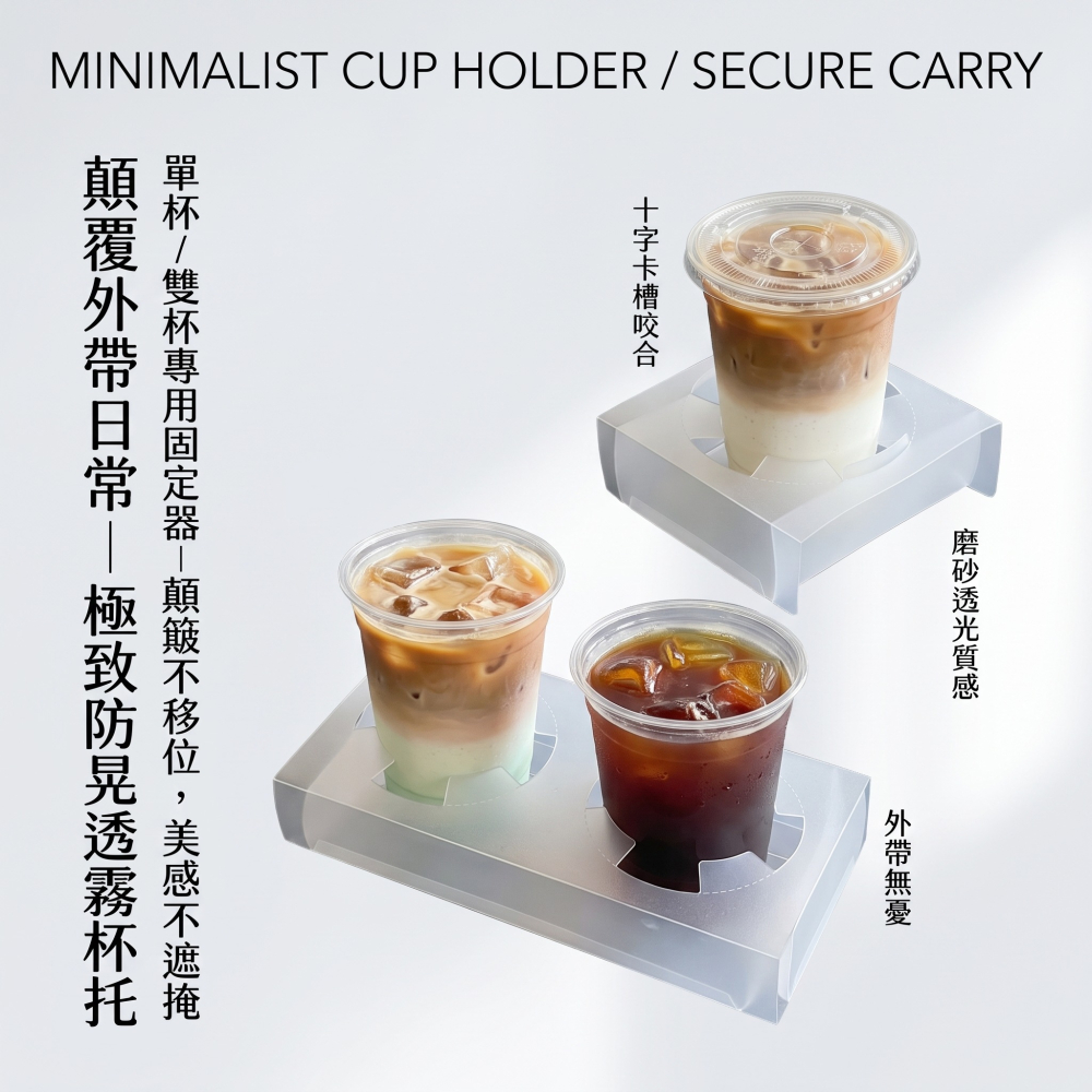 瘋包裝 適5-7cm底徑 雙扣卡槽飲料杯架 PP透明磨砂杯托 機車外送/手提專用 穩固支撐不傾倒 取代紙內襯 適用中大杯-細節圖5