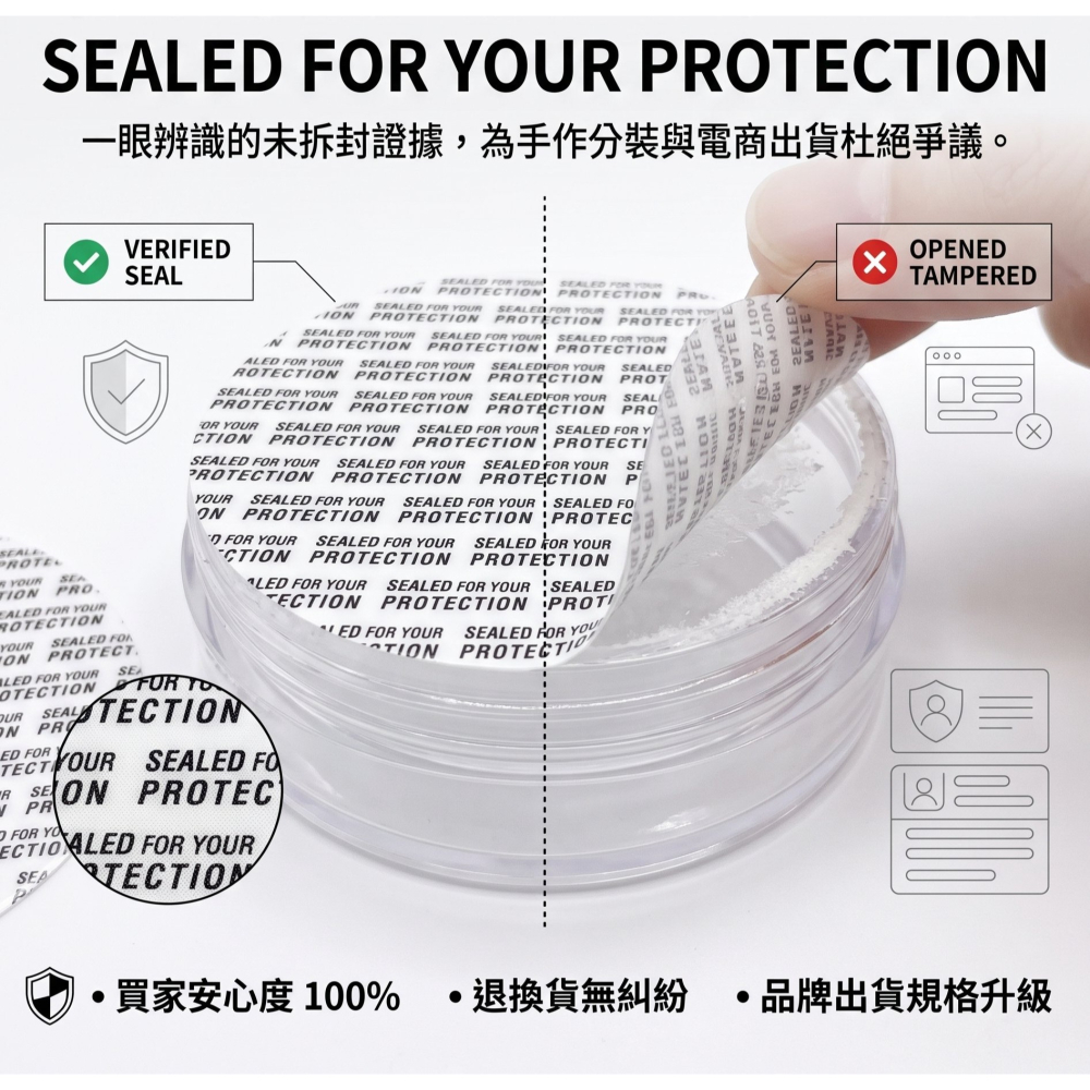 瘋包裝 防漏神器！100片壓敏瓶口墊片 瓶口密封貼 密封內襯 適用玻璃/塑膠罐 分裝必備 潔淨防拆封證明-細節圖2