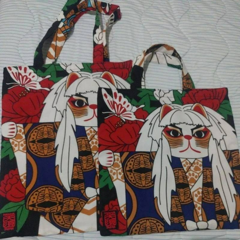 日本歌舞伎風貓咪文青提袋(大、小尺寸)-細節圖2