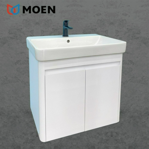 【CERAX 洗樂適衛浴】美國第一暢銷品牌MOEN 60公分一體瓷盆浴櫃組+摩恩黑色/鉻色面盆龍頭(SW51561)