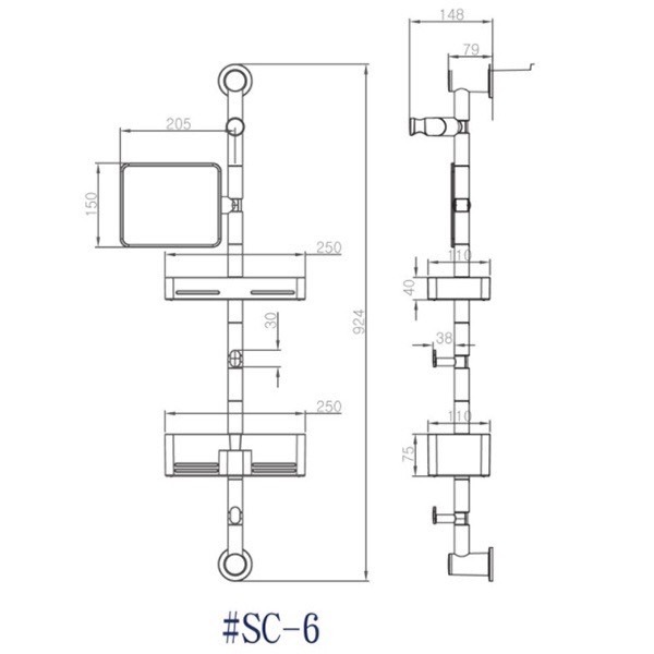 【CERAX 洗樂適衛浴】韓國新岸CEBIEN 六節蓮蓬頭置物架附化妝鏡、沐浴收納架、滑桿、升降桿、多功能(SC-6)-細節圖4