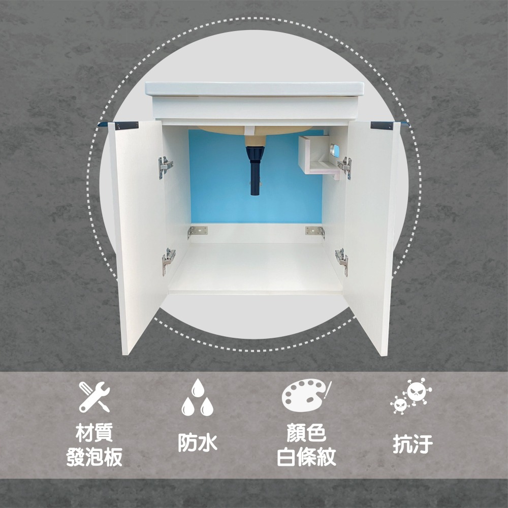 【CERAX 洗樂適衛浴】60CM陶瓷面盆+PVC防水發泡板單門浴櫃組衛生紙孔(不含龍頭及配件)浴櫃 面盆 防水 浴室-細節圖2