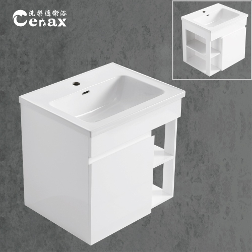 【CERAX 洗樂適衛浴】60CM陶瓷面盆+PVC防水發泡板單門+側開放櫃(不含龍頭及配件)浴櫃 面盆 防水 浴室