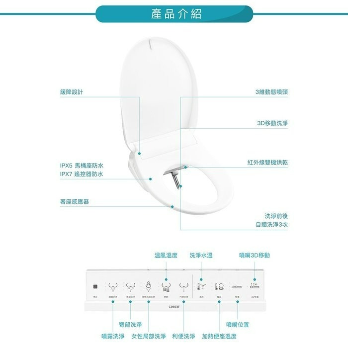 『洗樂適台南義林店』CAESAR 凱撒衛浴瞬熱式電腦馬桶座 easelet 逸潔電腦馬桶座(TAF220)-細節圖7