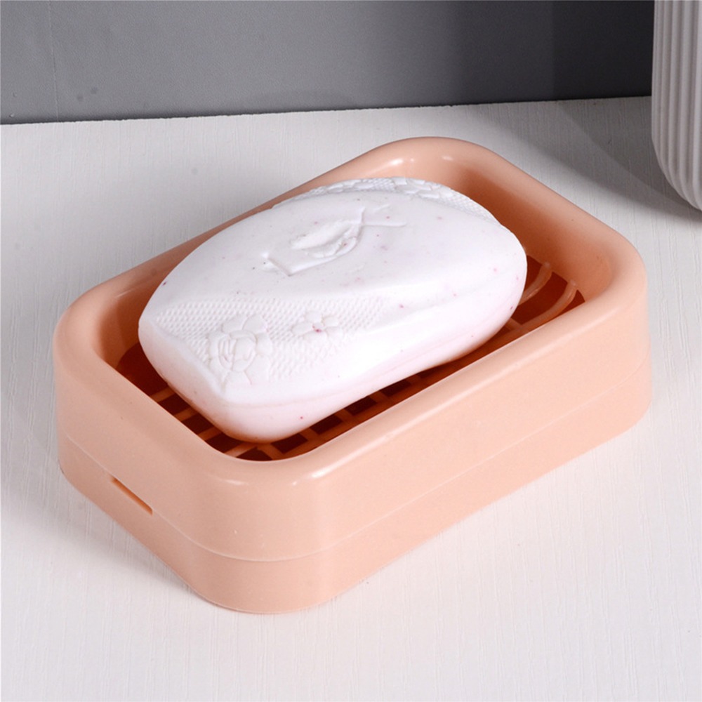 格子雙層肥皂盒－粉色