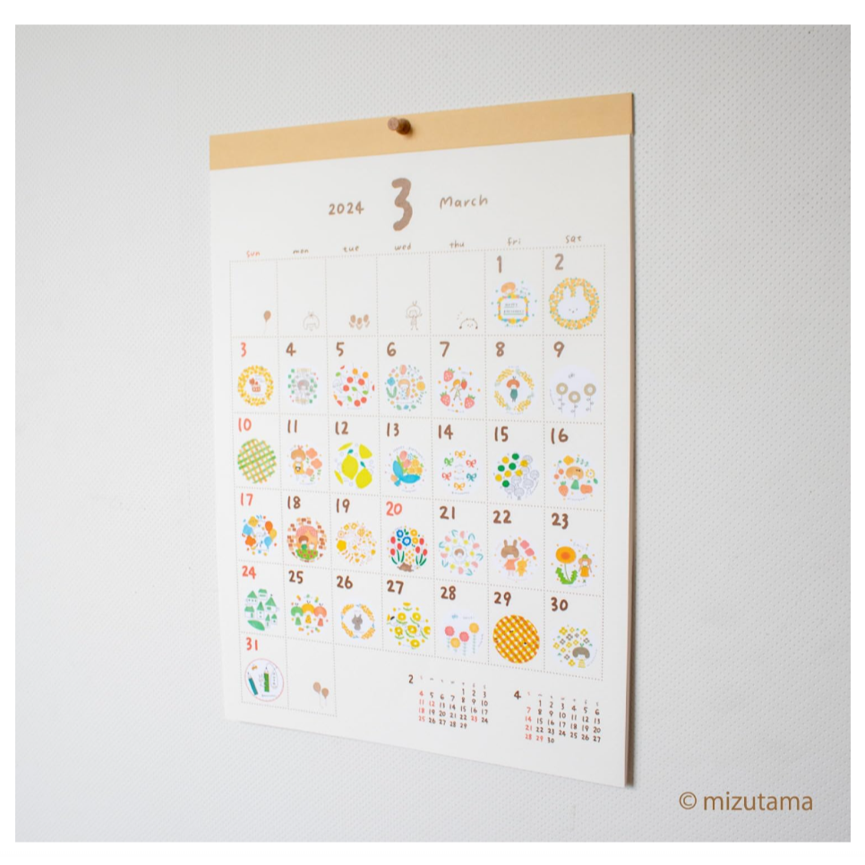 【mizutama】2024手繪插圖 壁掛月曆-細節圖4