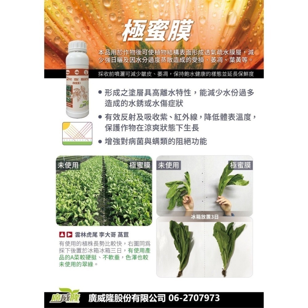 ├豐收樂┤ 極蜜膜 0.5L  減緩蒸散防睡午覺  表皮上蠟隔絕露水  蔬果保鮮長期保存  植株健康給你更多  廣威隆-細節圖2