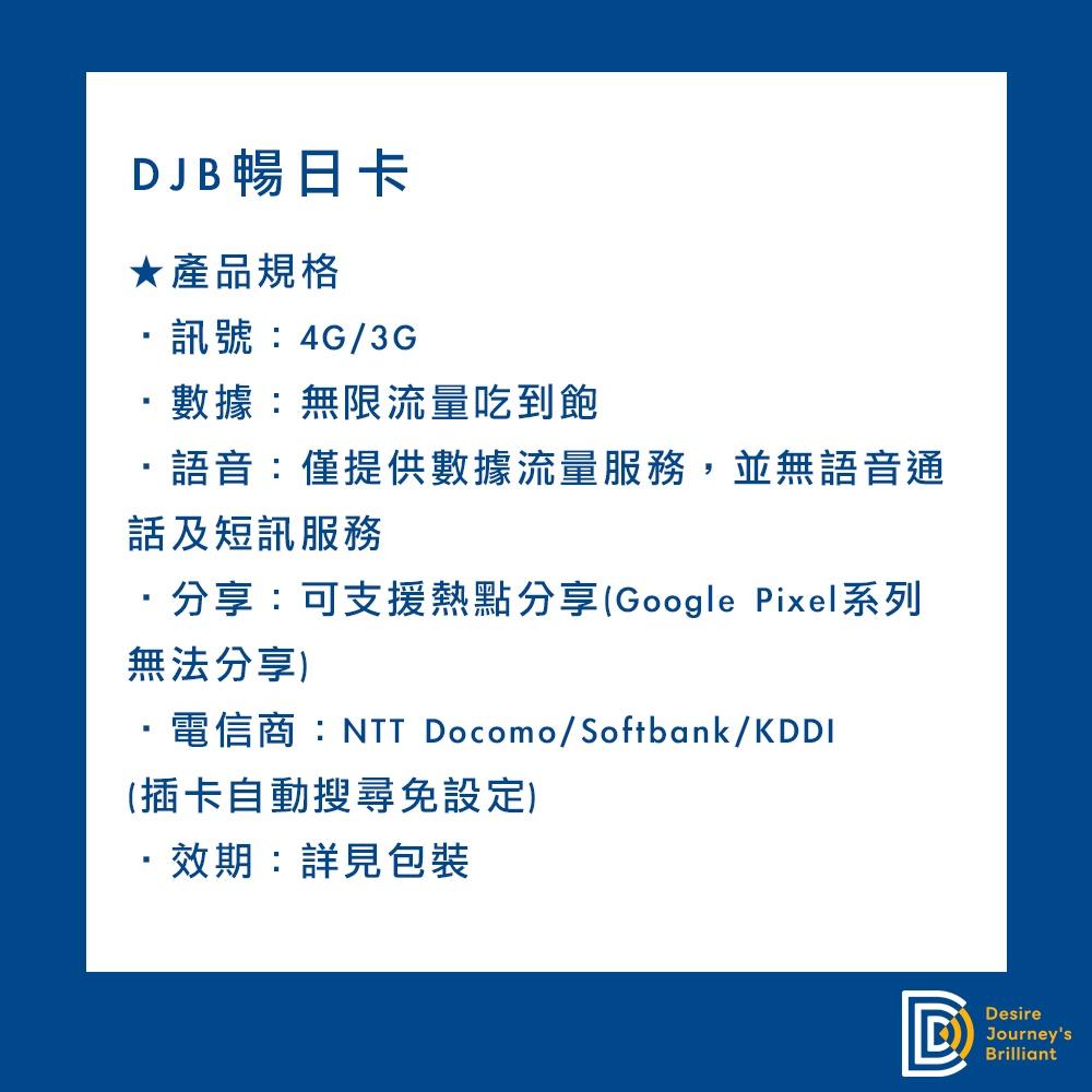 【DJB暢日卡】日本 30/60/90/120天 無限流量吃到飽(三大電信商資源共享 訊號更綿密)-細節圖3
