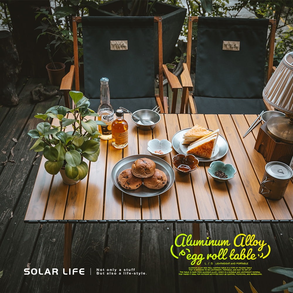 Solar Life 索樂生活 輕量鋁合金木紋蛋捲桌.鋁合金折疊桌 露營桌野餐桌 戶外摺疊桌 露營美學 輕巧桌休閒桌-細節圖5