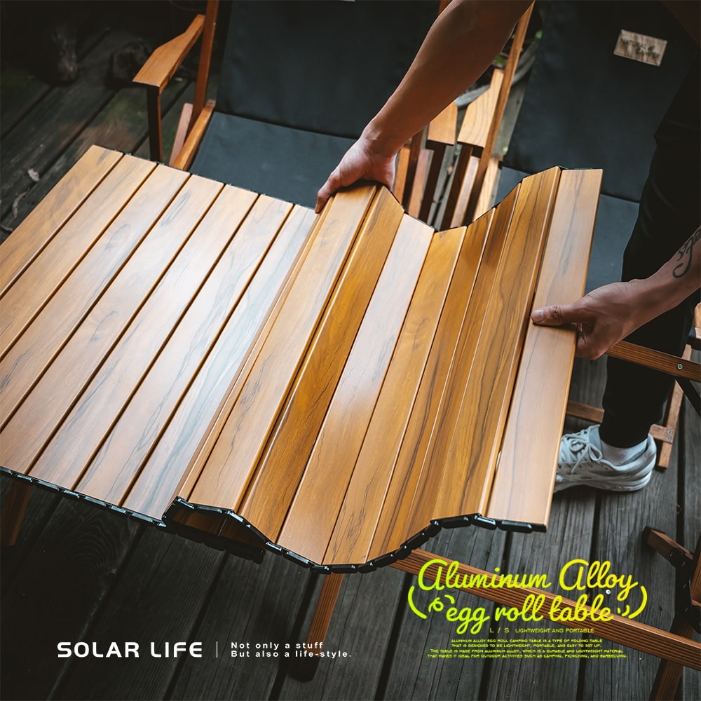 Solar Life 索樂生活 輕量鋁合金木紋蛋捲桌.鋁合金折疊桌 露營桌野餐桌 戶外摺疊桌 露營美學 輕巧桌休閒桌-細節圖8