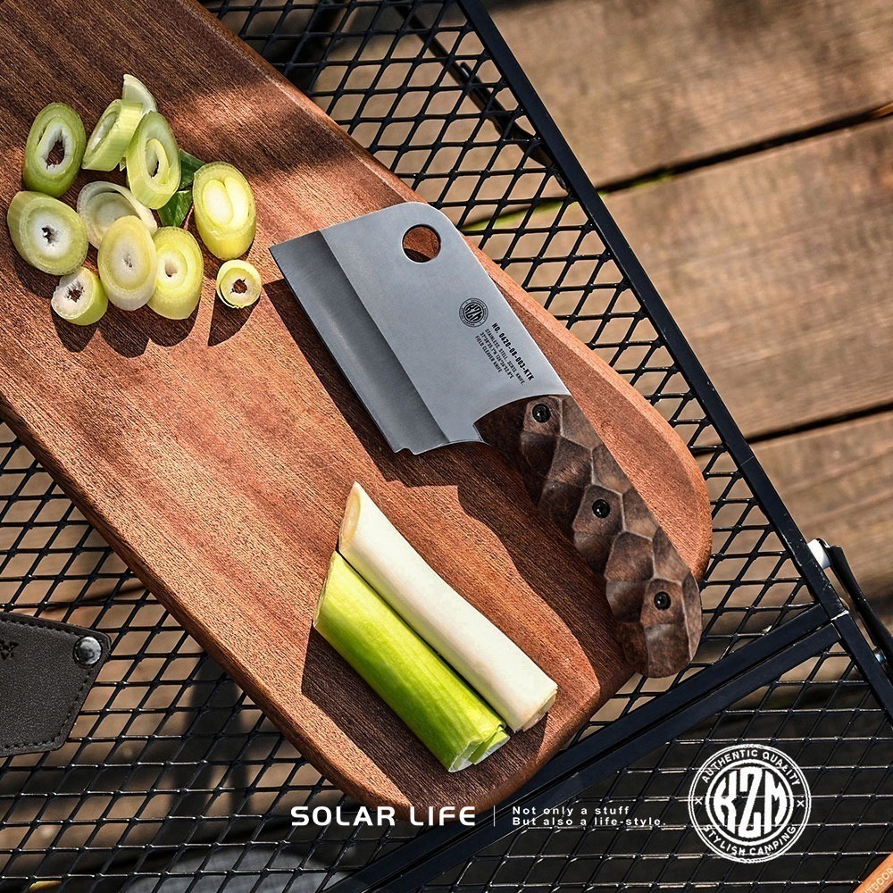 KAZMI KZM 工業風木柄料理刀.迷你菜刀 隨身廚房刀 露營廚師刀 不鏽鋼露營刀 切刀牛刀-細節圖2