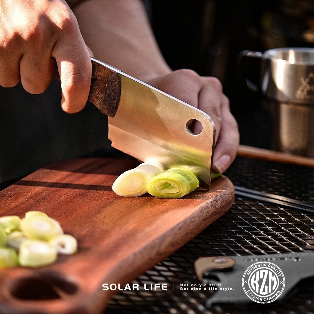 KAZMI KZM 工業風木柄料理刀.迷你菜刀 隨身廚房刀 露營廚師刀 不鏽鋼露營刀 切刀牛刀-細節圖3