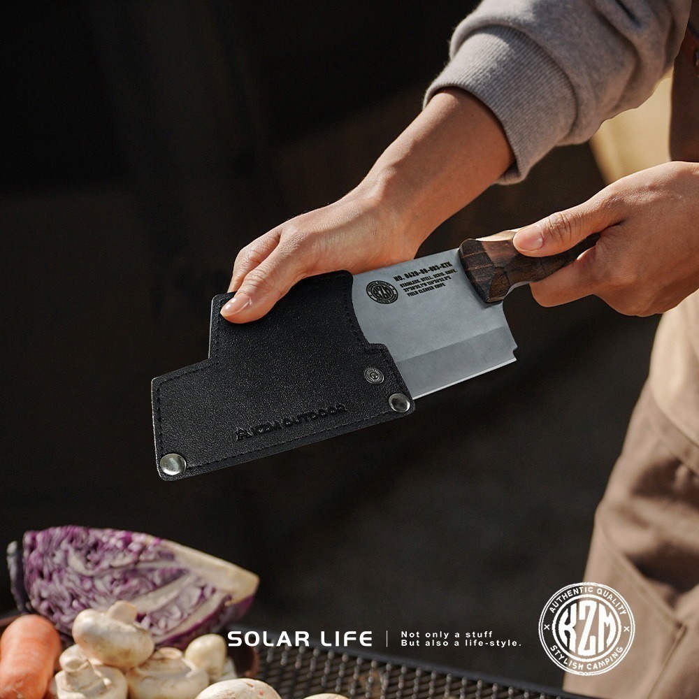 KAZMI KZM 工業風木柄料理刀.迷你菜刀 隨身廚房刀 露營廚師刀 不鏽鋼露營刀 切刀牛刀-細節圖5