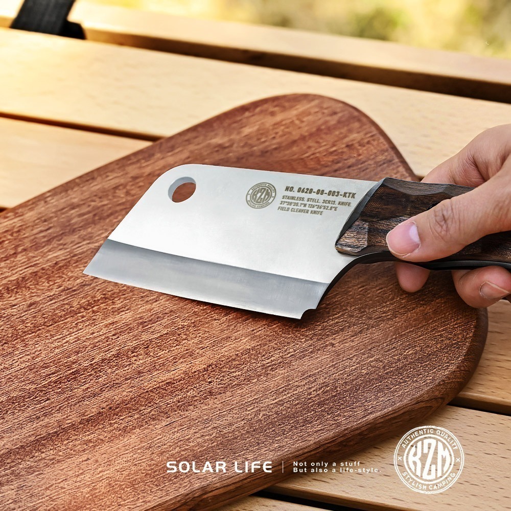 KAZMI KZM 工業風木柄料理刀.迷你菜刀 隨身廚房刀 露營廚師刀 不鏽鋼露營刀 切刀牛刀-細節圖6