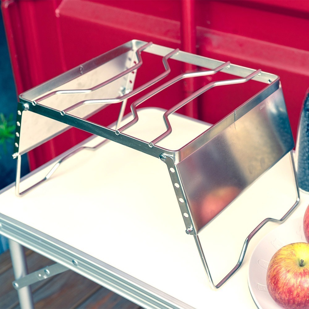 Solar Life 索樂生活 304不鏽鋼可調式擋風板瓦斯折疊爐架附收納袋.擋風板 爐架 鍋架 烤肉架 304不鏽鋼-細節圖2