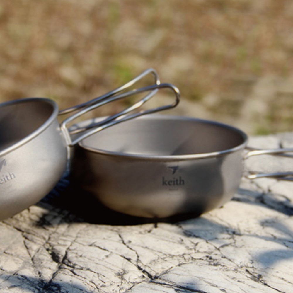 Keith 鎧斯鈦單層手柄鈦碗 500ml / Ti5325.野炊登山碗 摺疊露營碗 折疊鈦碗 摺疊柄碗 鈦湯碗-細節圖2