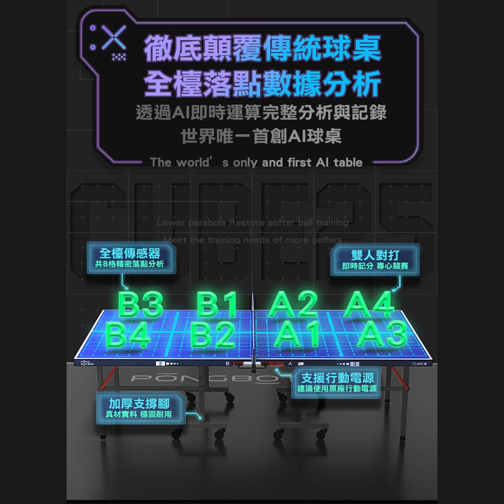 PONGBOT 龐伯特 CUBE25人工智能AI桌球桌.桌球檯 標準乒乓球桌 折疊桌球桌 可移動桌球台 桌面厚25mm-細節圖2