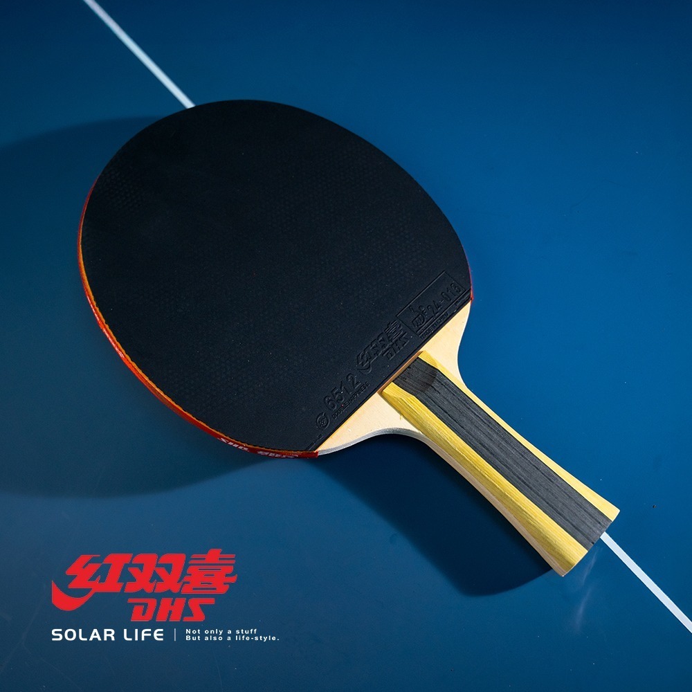 紅雙喜DHS 一星級桌球拍H1002(6512雙面膠皮)/贈球拍套+6球.乒乓球拍 橫拍 膠皮球拍 負手板 桌球刀板-細節圖4