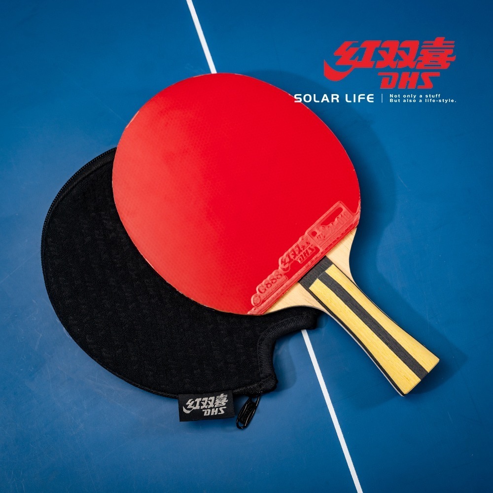 紅雙喜DHS 四星級桌球拍H4002(狂飆3+G888)/贈球拍套+6球.乒乓球拍 橫拍 膠皮球拍 負手板 桌球刀板-細節圖3