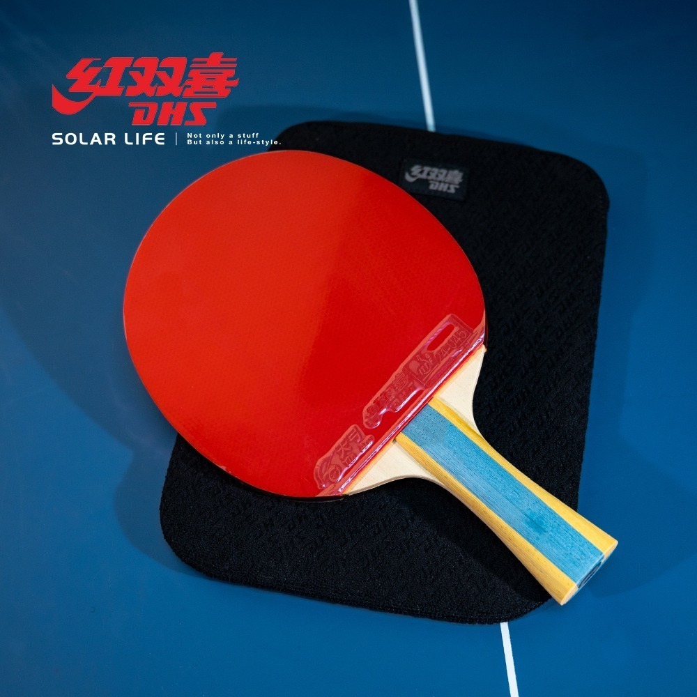 紅雙喜DHS 六星級桌球拍H6002(狂飆8+天弓)/贈球拍套+6球.乒乓球拍 橫拍 膠皮球拍 負手板 桌球刀板-細節圖3