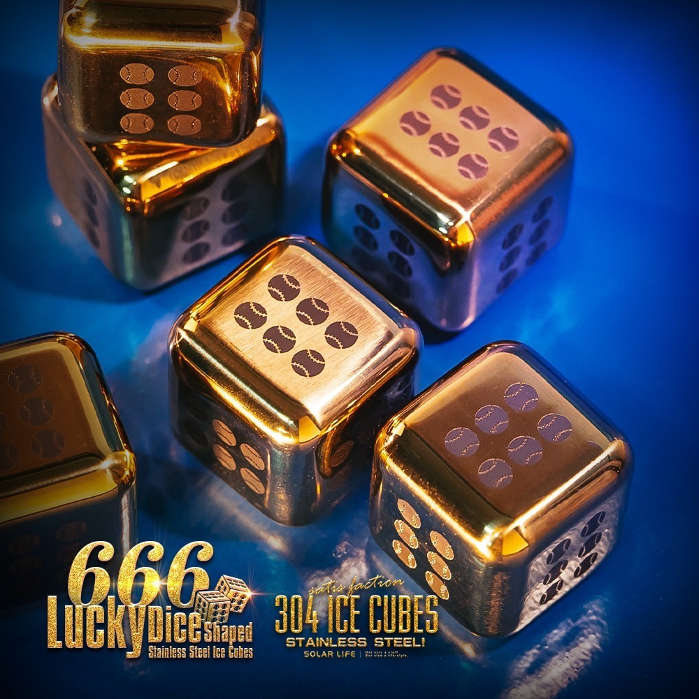 Solar Life 索樂生活 Team Taiwan「666」強運骰子造型不鏽鋼冰塊/6入組.環保冰塊 不銹鋼冰球-細節圖3