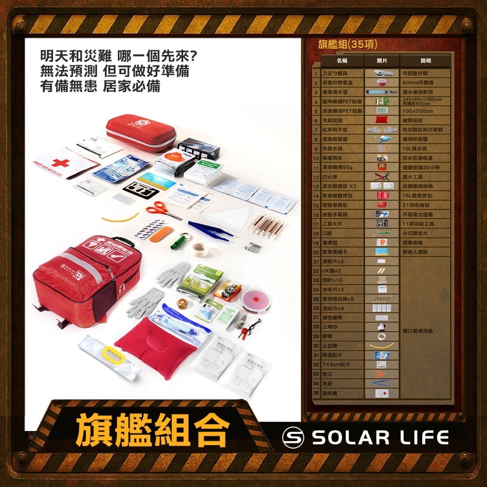 Solar Life 索樂生活 地震防災緊急避難包35入組.內政部緊急避難建議 颱風地震包 求生救援背包 醫療急救包-細節圖3