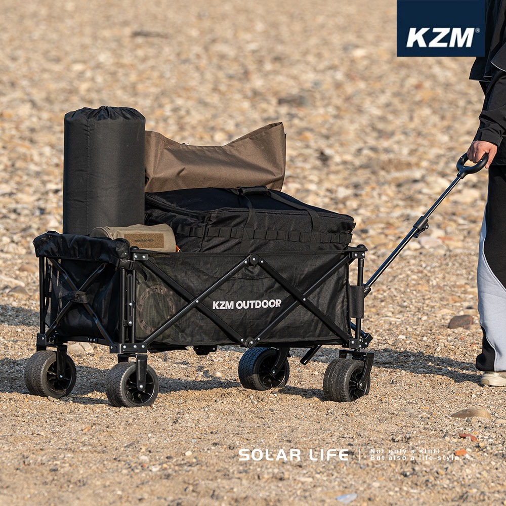 KAZMI KZM 個性可開式手拉車(網布).露營手推車 戶外四輪拖車 野餐露營拖車 野營折疊拉車 收納裝備車-細節圖2