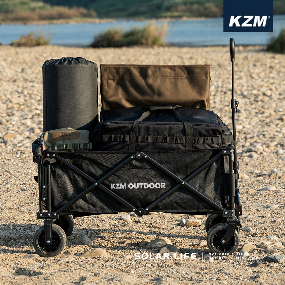 KAZMI KZM 個性可開式手拉車(網布).露營手推車 戶外四輪拖車 野餐露營拖車 野營折疊拉車 收納裝備車-細節圖3