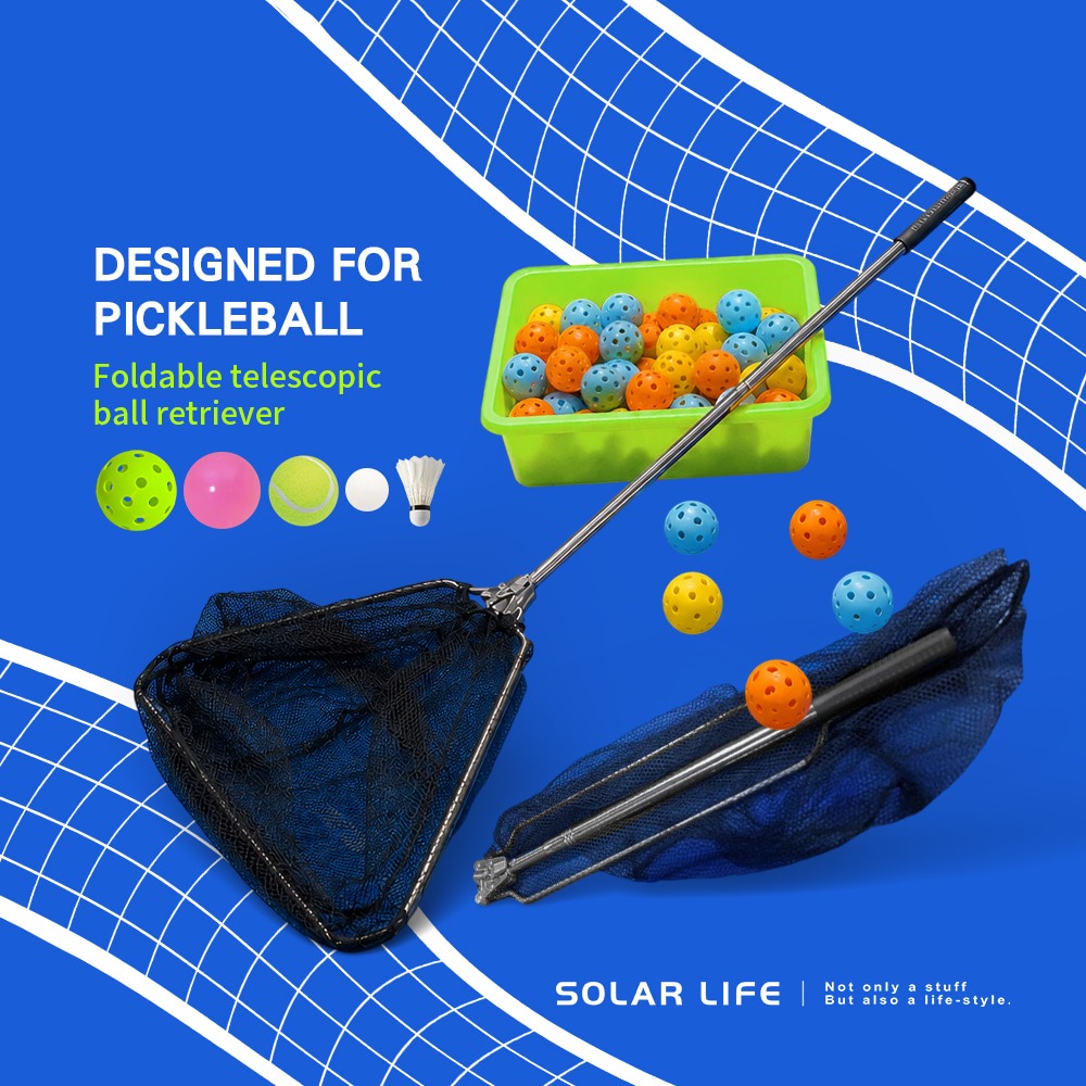 Solar Life 索樂生活 折疊伸縮匹克球撿球器.匹克球撿球網 桌球收集器 兵乓球拾球器 網球撈球網 大容量撿球網筐-細節圖6