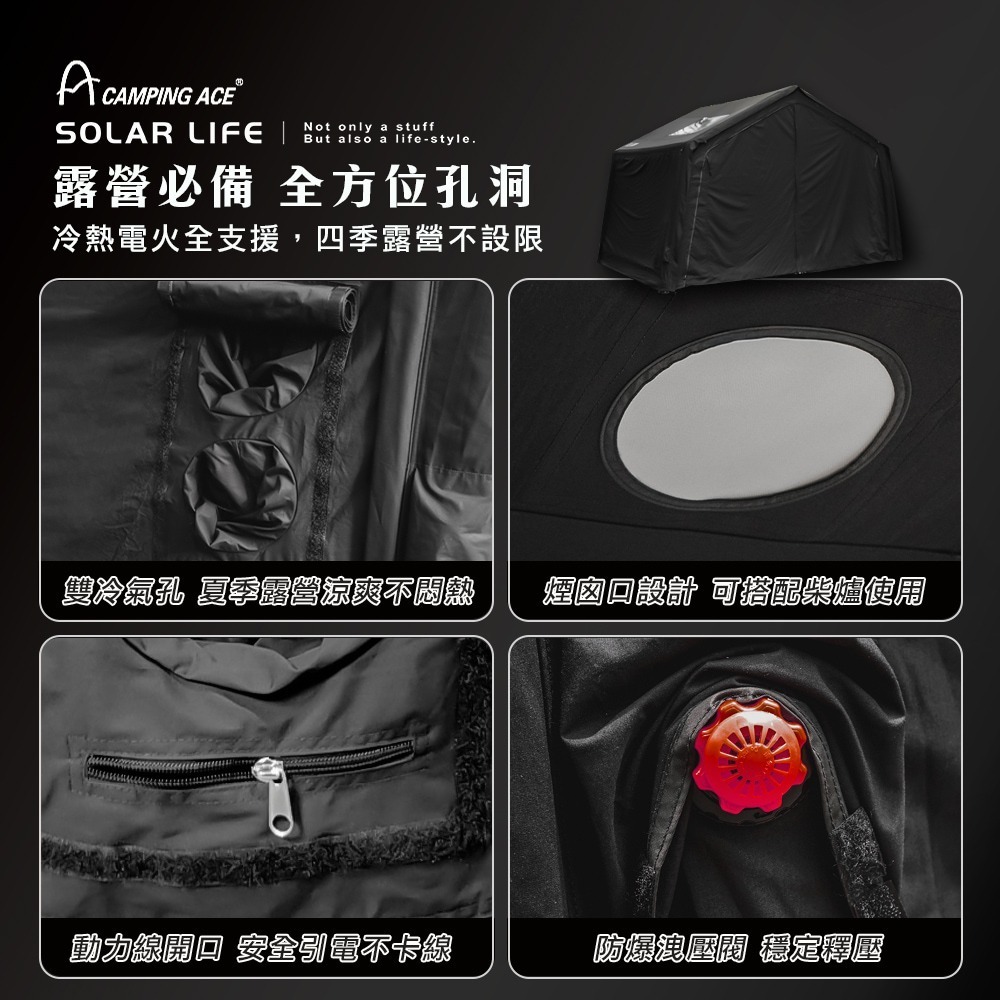 Camping ACE野樂 黑森充氣帳 泰坦360PRO+ ARC-647 贈延伸客廳帳.6-8人帳 炊事帳 充氣帳篷-細節圖5