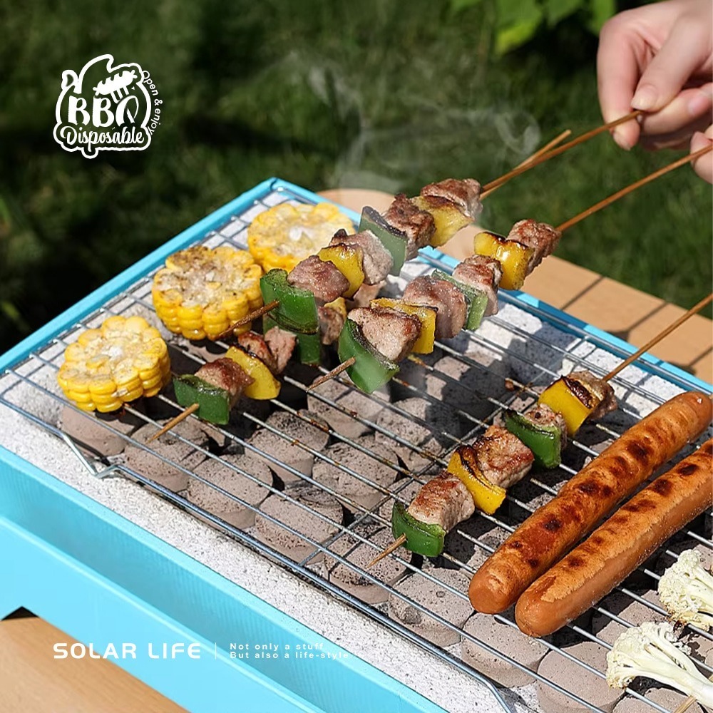 Solar Life 索樂生活 一次性烤肉架加大款42x24cm 贈50顆果木炭.中秋烤肉爐 露營燒烤架 簡易烤肉架-細節圖2