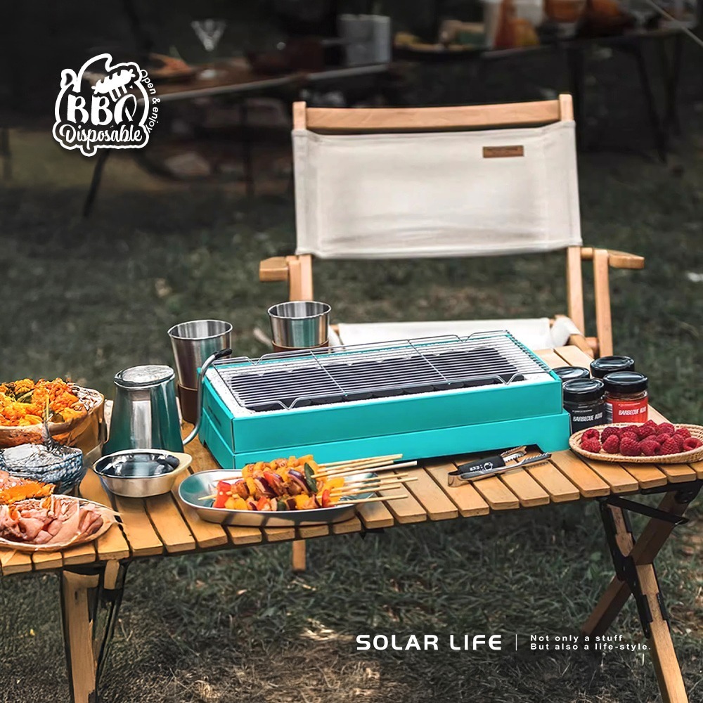 Solar Life 索樂生活 一次性烤肉架加大款42x24cm 贈50顆果木炭.中秋烤肉爐 露營燒烤架 簡易烤肉架-細節圖7