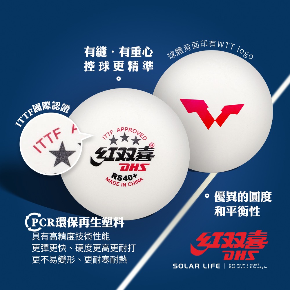 紅雙喜DHS 頂規2028乒颯RS40+WTT三星賽頂桌球.三星桌球 塑料兵乓球 ITTF球 有縫球 WTT賽事球-細節圖3